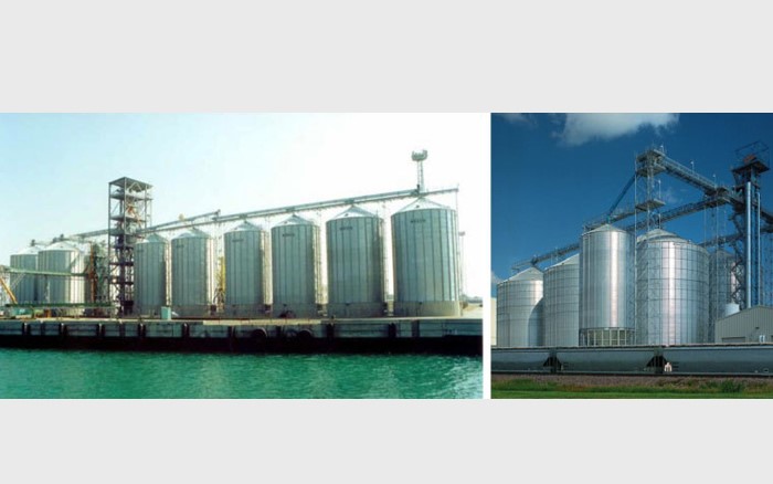 izq. Planta de recepción de grano en instalación portuaria marítima Silos comercial Brock./ Der.- excelente medio utilizado para la recepción de granos en puesto, ofrecemos capacidades de almacenamiento y transportación para satisfacer el duro trabajo de movimiento de puertos y ferropuertos. 