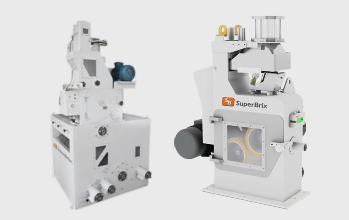 Izq.- Descascarador de arroz de alimentación automática / Der.- Prelimpiadora de Doble Escalper, Superbrix, modelo PCC.