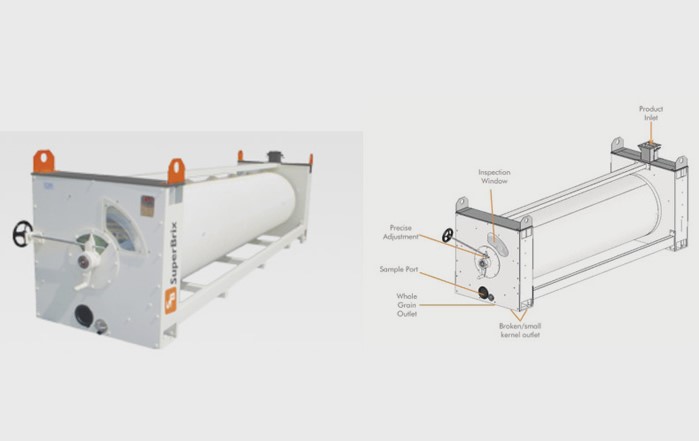 Cilindro alveolado Superbrix para la clasificación de granos por tamaño.